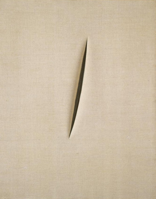 twofigs:    Caravaggio, The Incredulity of St. Thomas (detail), c.1601Lucio Fontana, Spatial Concept, 1960