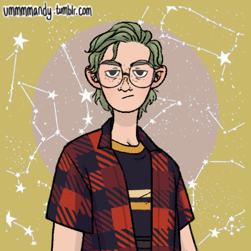 sagasofsundry: [image description: a picrew drawing of me standing in front of an olive green backgr