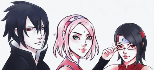vaieart:    Sketches of blank period Sasuke and Sakura with grown up Sarada ♥