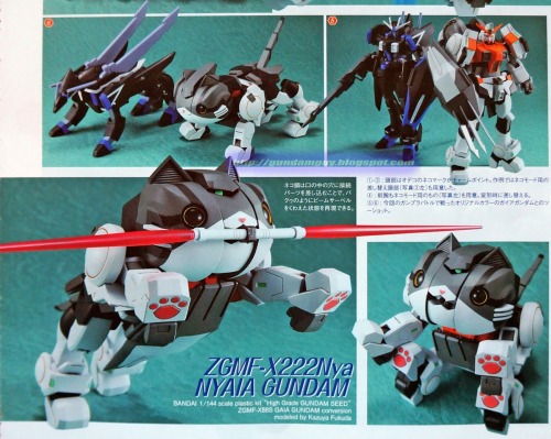 speedyssketchbook:  kokido:  seigneurruei:   1/144 ZGMF-X222Nya Nyaia Gundam - Custom Build + Box Art (Fan Art)        1/144 ZGMF-X222Nya Nyaia Gundam - Custom Build   HG 1/144 ZGMF-X88S Gaia Gundam conversion    Modeled by Kazuya Fukuda  THIS NEEDS