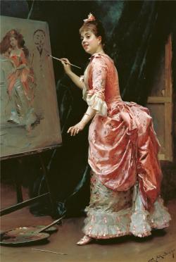 the-garden-of-delights:  “Mischievous Model” (c. 1885) by Raimundo de Madrazo y Garreta (1841-1920).  Another funny painting!