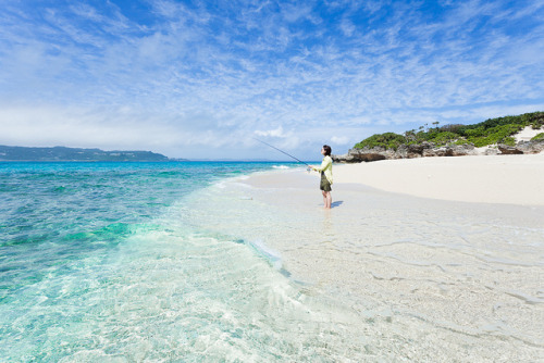 Deserted tropical island fishing, Komaka Island, Japan