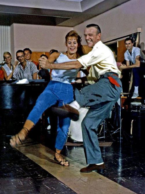 Fred Astaire and Barrie Chase during a rehearsal for An Evening with Fred Astaire, 1958