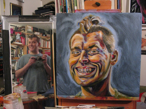 Process GIF and the latest version of my self portrait.  18"x18" acrylic on canvas