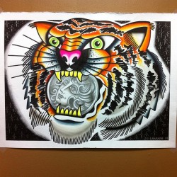 Sickradsean:  Tiger Head Crystal Ball Thing. 18X24. For Sale. @Lucky23 #Tattoos #Traditional