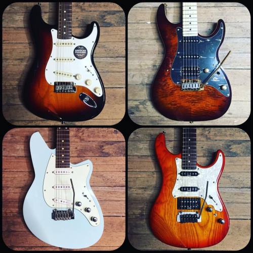 Fender American Standard Stratocaster, Michael Kelly CC60 Burl Burst, Reverend Six Gun in Chronic Bl