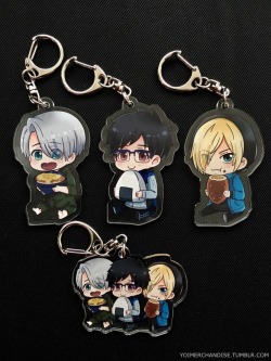 yoimerchandise: YOI x Bell House Gyugyutto Acrylic Key Holders (MoguMogu Version) Original Release Date:March 2017 Featured Characters (3 Total):Viktor, Yuuri, Yuri Highlights:Our favorite trio munching on their favorite foods - now I’m hungry, too.