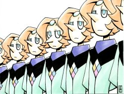 valkyrie-girl:  A Defective Pearl———My take Homeworld Pearl from a billion years ago among her fellow Pearls.   DX&gt;