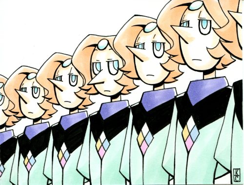 valkyrie-girl:  A Defective Pearl———My take Homeworld Pearl from a billion years ago among her fellow Pearls.   DX>