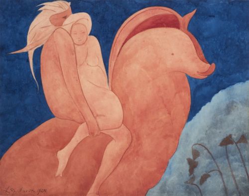 terminusantequem:Léon Spilliaert - L'enlèvement d'Europe (1928) - aquarelle sur papier, 485 x 620 mm