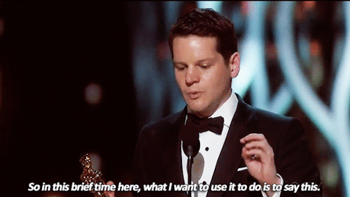 sandandglass: Graham Moore accepts the Oscar for Best Adapted Screenplay for The Imitation Game