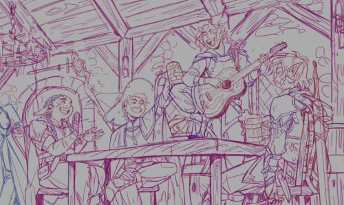 WIP’s of a new illustration I’m working on! BP characters in a DnD Au setting 