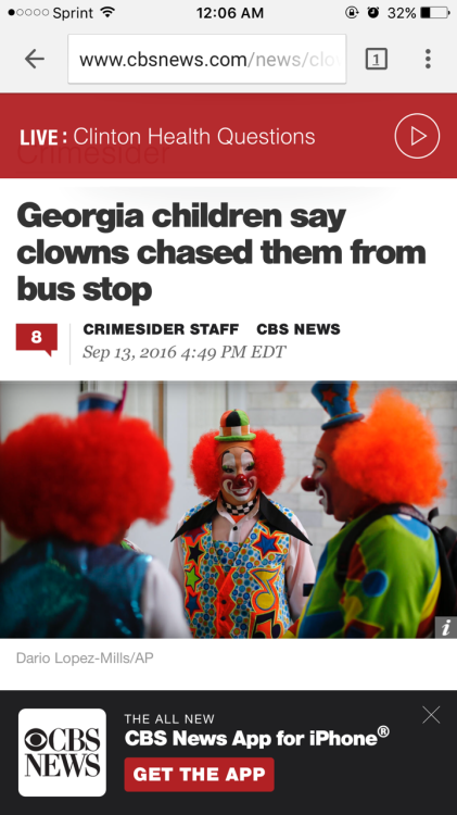 brattynympho:  On some real shit, not 1 clown better bring they ass around me cause I’m fading on sight.  There have been creepy clowns sightings across 6 states