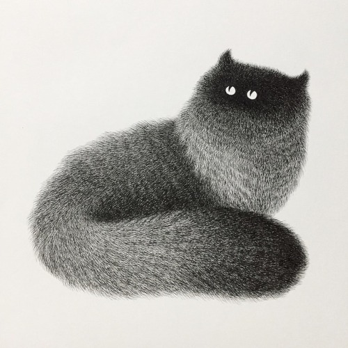 escapekit:   The Furry Thing seriesMalaysian artist Kamwei Fong is the creator of The Furry Thing series: a collection of adorable fluffy black cat ink drawings.