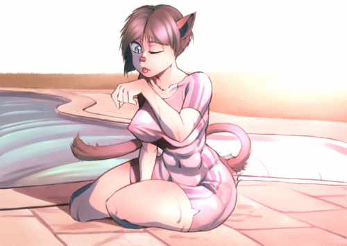 &ldquo;Do catgirls like water&hellip;?&rdquo; (cat TF) by Furzota on Furaffinity