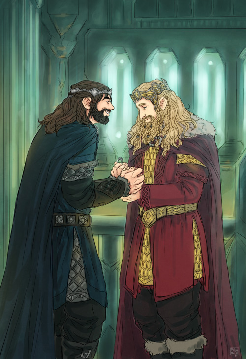 hvit-ravn:  ‘this is thorin’s ring…’ 'you’re the heir. and now you’re the king. it’s yours.’ _ based on this old sketch from almost year ago.after bofa au where everybody lives. sob.