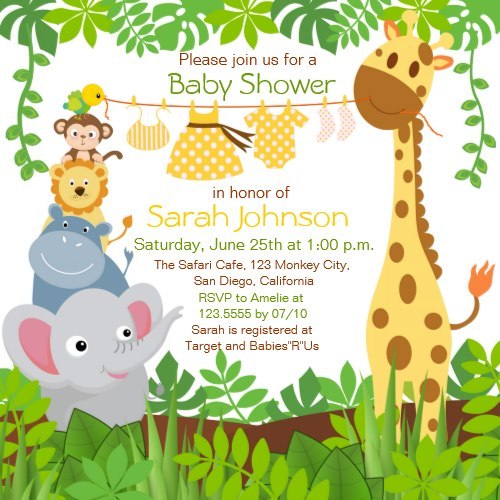 Jungle Animals Safari Girl Baby Shower Invitation