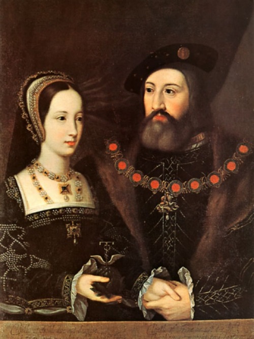 Mary Tudor (1496 - 1533) and Charles Brandon (1484 - 1545), depicted here in their marriage portrait