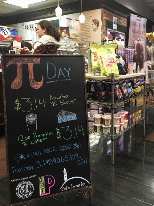 cornelluniversity:Cafe Jennie celebrates Pi Day with special 3.14 menu items.