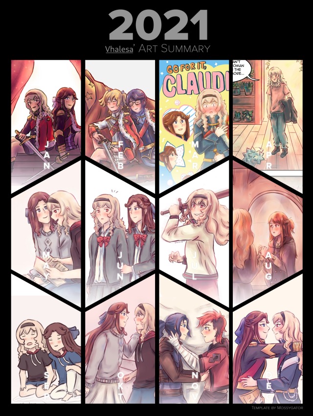 Summary of art for 2021. One picture for each month (mostly mayakuro lol)