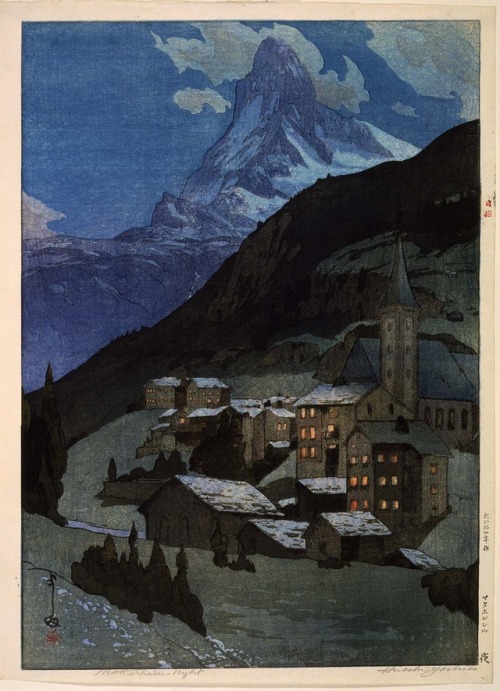 huariqueje:Matterhorn, Night  -  Hiroshi Yoshida1925 Japanese 1876-1950Woodblock