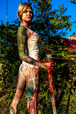 whoopslenscap:  What happens when two photographers have the day off and a bunch of fake blood? THIS! lol little collaboration my boyfriend and I did the other day. COPYRIGHT Mike Holland 