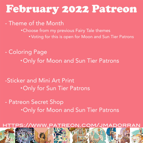 February 2022 Patreon ScheduleThis month it’s back to the Twisted Fairy Tale theme. Sun and Moon Pat