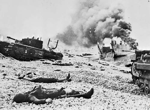 Dieppe beach after the failed raid by Canadian and British troops, the raid resulted in 3367 Canadia