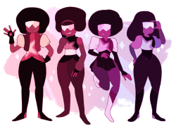 fishervk:  please don’t remove my caption or repost this without permissiondrawing gems in human fashion was fun, but i wanted to try some alternate gem regenerations! you can buy these as prints or on other merch for garnet, amethyst and pearl.(i also