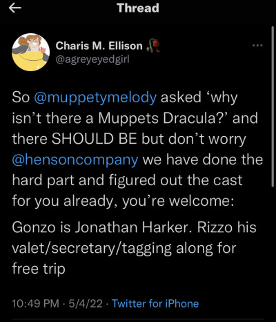 alwaysatomicconniseur:karis-the-fangirl:My sister and I worked out the perfect cast for Muppet Dracula#the gonzo and rizzo dynamic this implies is rizzo being like ‘gonzo i think we should get out of here’ at every turn#while gonzo is like