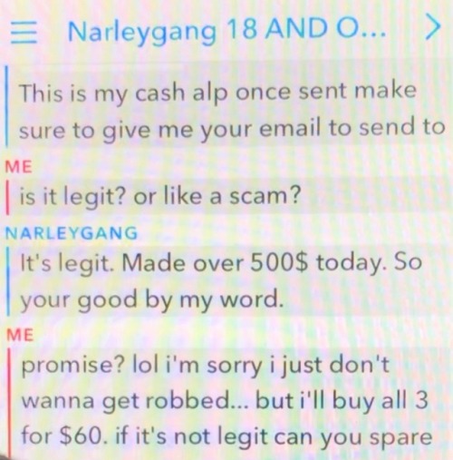 narleygang1827scam: DO NOT ATTEMPT TO BUY VIDS FROM NARLEYGANG1827. He advertises on snapchat a desc