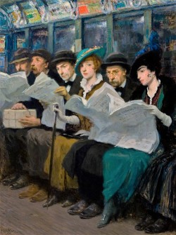 anillusion:  Subway riders in New York City, aka Evening News (1914)Francis Luis Mora  (1874–1940)   
