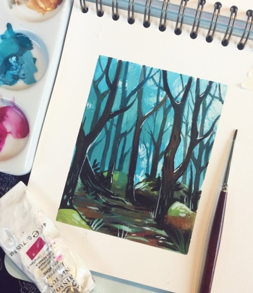 Forest study in gouache