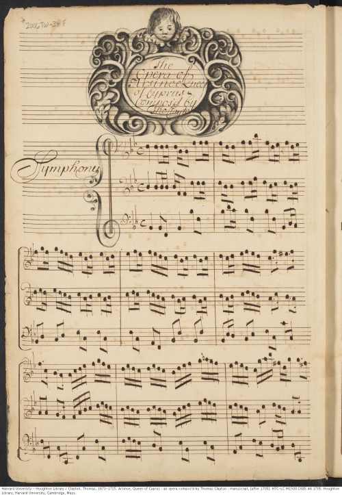 Clayton, Thomas, 1673-1725. Arsinoe, Queen of Cyprus : an opera, manuscript, [after 1705]. M1500.C68