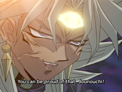 theabcsofjustice:  Well, I guess Yami Malik kind of complimented him in a backhanded way. He never thought that Jou would be this resilient and strong or be able to hold him off from beating him for so long. 