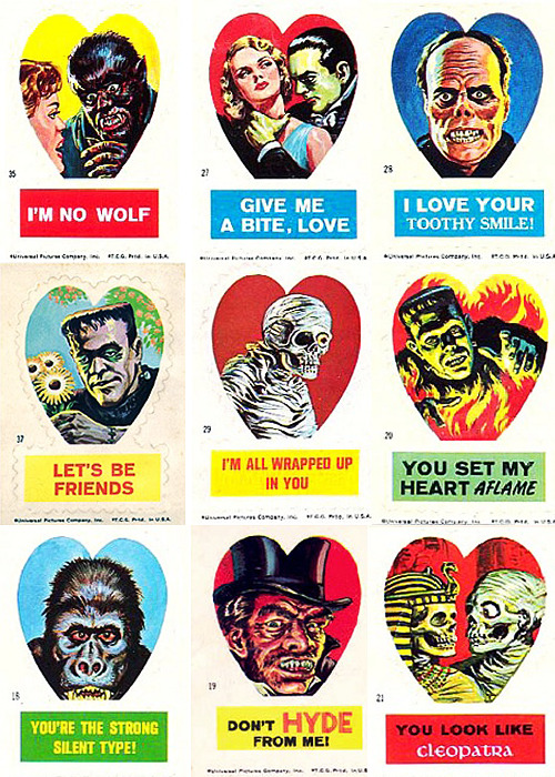 vintagegal:  Vintage Valentines: Universal Horror Valentine stickers by Norman Saunders,