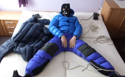 preparation for bondage. peak performance down pants and peak performance frost down jacket in first