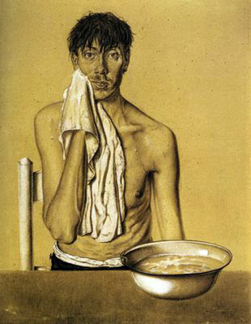 Self Portrait with washbasin  -   Dick Ket , 1930Dutch, 1902-1940Pencil, black and white chalk on ca