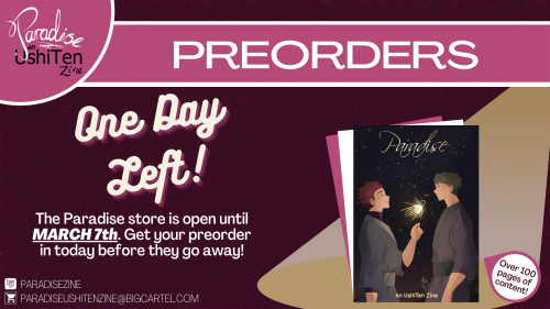  ONE DAY LEFT. Preorders close end of day 3/7 (US EST). Waiting til the last minute? It’s last