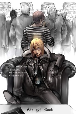 kiranatrix:Death Note Chess Pieces by MihoShared with permission from the artist, link to their Instagram (@miho.art) in the source 