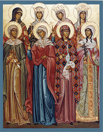 Orthodox Icon of female Saints;Front: Anna, Elizabeth, Mary Magdelene, Nina (evangelizer of Georgia 