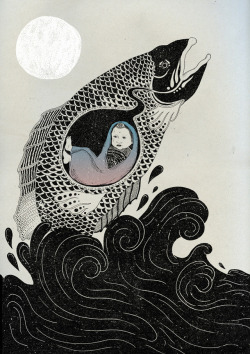 redlipstickresurrected:Katie Scott (British, b. 1958, based London, England) - Pradyumna And The Fish, 2010  Mixed Media