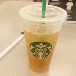 Enjoying this delicious Peach Green iced tea. So refreshing in such a humid building.