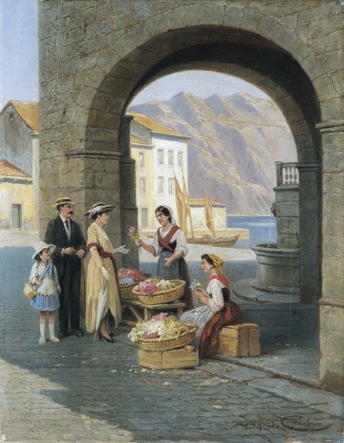 Jacques François Carabain  (1834 - 1933)Flower Sellers in Riva, Lake Garda, 1921