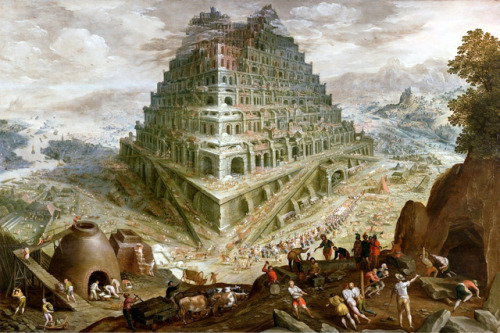 Marten van Valckenborch, The Building of the Tower of Babel, c. 1600, oil on panel, 102 x 152 cm., T