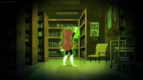Green Lantern searches for the “monster” in the dark library. She hears a cat but s