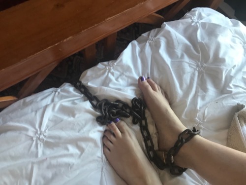 naughtyaussieprincess: left covered in dry cum and chained to the bed whilst @tall-dark-strong goes 