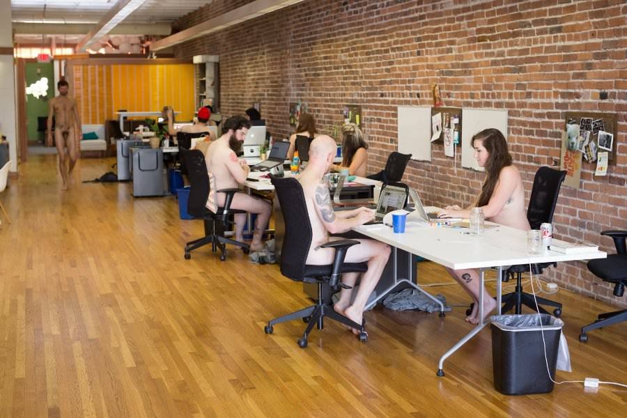 nude-vacations: thehomenudist:  In some work environments, the perks are immediately