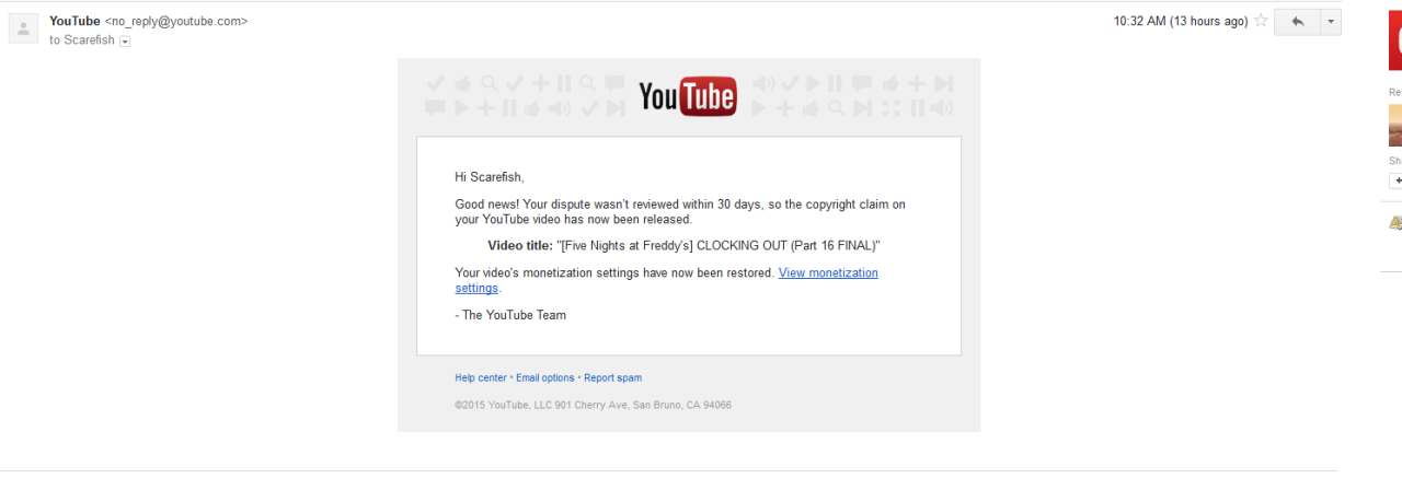 Youtube fucked up again. THIS TIME in MY favor. I filed this dispute literally two
