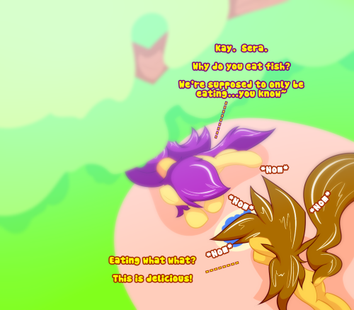 isle-of-forgotten-dreams:  #2 …is it bad for Sera to eat fishuu~?  You are an odd pony, Sera. Sexy and super cute and sweet, but odd all the same. owo